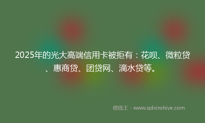2025年的光大高端信用卡被拒有：花呗、微粒贷、惠商贷、团贷网、滴水贷等。
