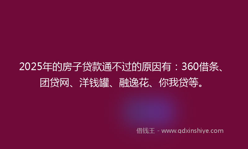 2025年的房子贷款通不过的原因有：360借条、团贷网、洋钱罐、融逸花、你我贷等。