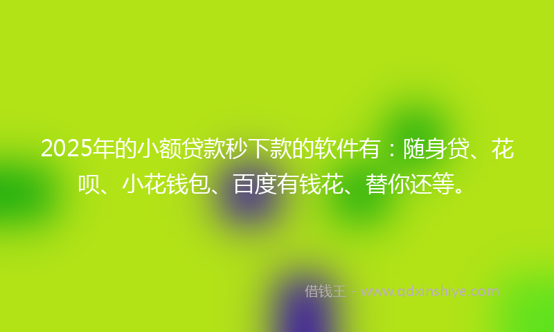 2025年的小额贷款秒下款的软件有：随身贷、花呗、小花钱包、百度有钱花、替你还等。
