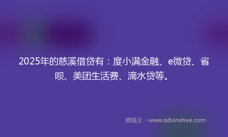 2025年的慈溪借贷有：度小满金融、e微贷、省呗、美团生活费、滴水贷等。