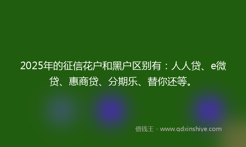 2025年的征信花户和黑户区别有：人人贷、e微贷、惠商贷、分期乐、替你还等。