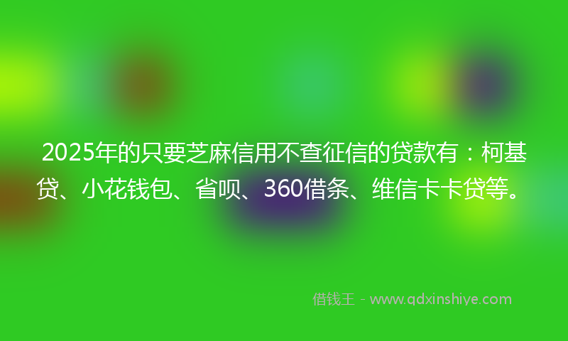 2025年的只要芝麻信用不查征信的贷款有：柯基贷、小花钱包、省呗、360借条、维信卡卡贷等。