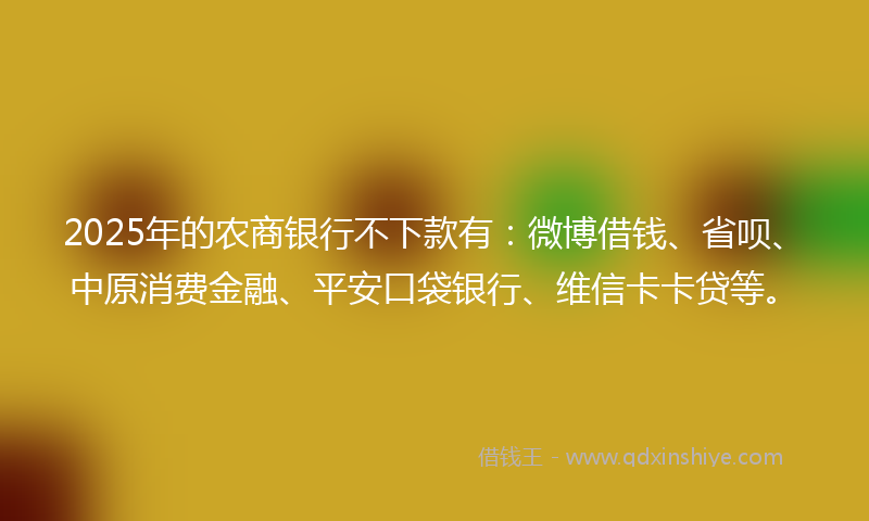 2025年的农商银行不下款有：微博借钱、省呗、中原消费金融、平安口袋银行、维信卡卡贷等。