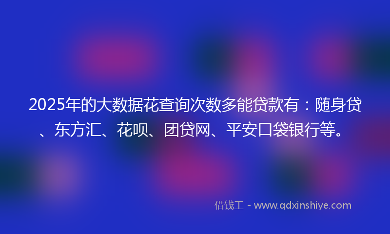2025年的大数据花查询次数多能贷款有：随身贷、东方汇、花呗、团贷网、平安口袋银行等。