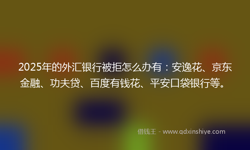 2025年的外汇银行被拒怎么办有：安逸花、京东金融、功夫贷、百度有钱花、平安口袋银行等。
