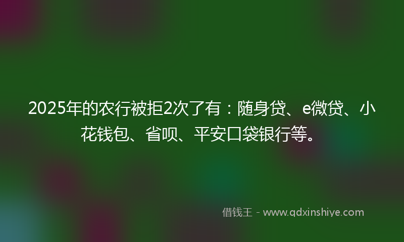 2025年的农行被拒2次了有：随身贷、e微贷、小花钱包、省呗、平安口袋银行等。