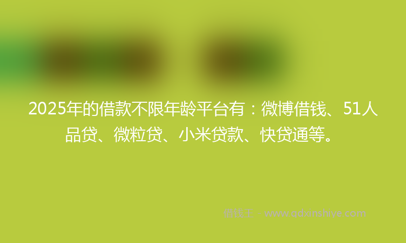2025年的借款不限年龄平台有：微博借钱、51人品贷、微粒贷、小米贷款、快贷通等。