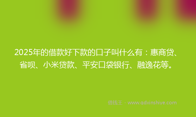 2025年的借款好下款的口子叫什么有：惠商贷、省呗、小米贷款、平安口袋银行、融逸花等。