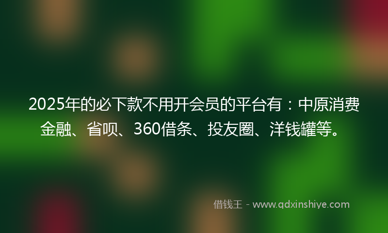 2025年的必下款不用开会员的平台有：中原消费金融、省呗、360借条、投友圈、洋钱罐等。
