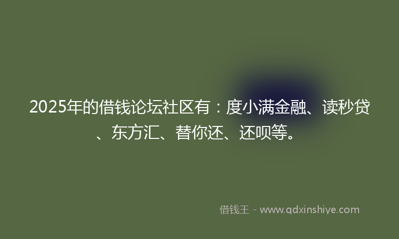2025年的借钱论坛社区有：度小满金融、读秒贷、东方汇、替你还、还呗等。