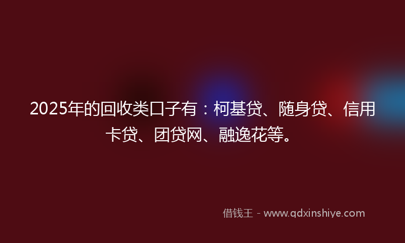 2025年的回收类口子有：柯基贷、随身贷、信用卡贷、团贷网、融逸花等。