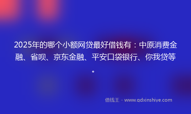 2025年的哪个小额网贷最好借钱有：中原消费金融、省呗、京东金融、平安口袋银行、你我贷等。