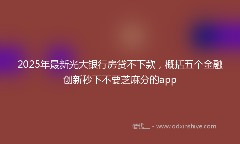 2025年最新光大银行房贷不下款，概括五个金融创新秒下不要芝麻分的app