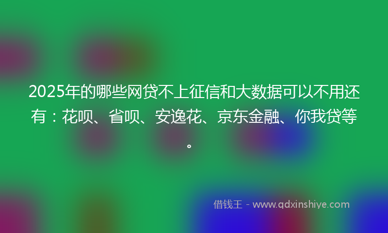 2025年的哪些网贷不上征信和大数据可以不用还有：花呗、省呗、安逸花、京东金融、你我贷等。