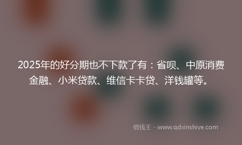2025年的好分期也不下款了有：省呗、中原消费金融、小米贷款、维信卡卡贷、洋钱罐等。