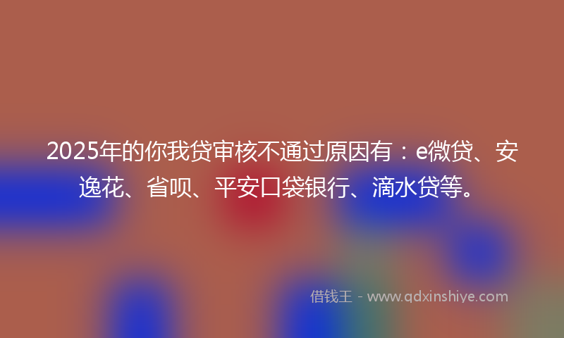 2025年的你我贷审核不通过原因有：e微贷、安逸花、省呗、平安口袋银行、滴水贷等。