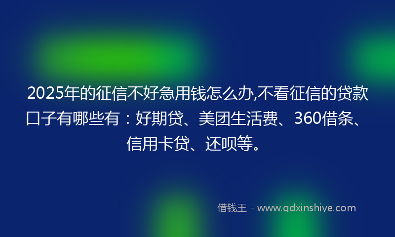 2025年的征信不好急用钱怎么办,不看征信的贷款口子有哪些有：好期贷、美团生活费、360借条、信用卡贷、还呗等。