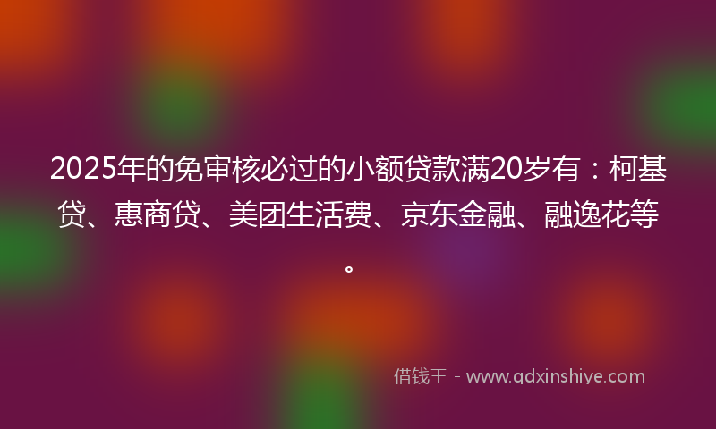 2025年的免审核必过的小额贷款满20岁有：柯基贷、惠商贷、美团生活费、京东金融、融逸花等。