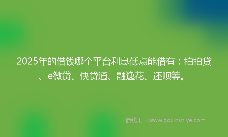 2025年的借钱哪个平台利息低点能借有：拍拍贷、e微贷、快贷通、融逸花、还呗等。