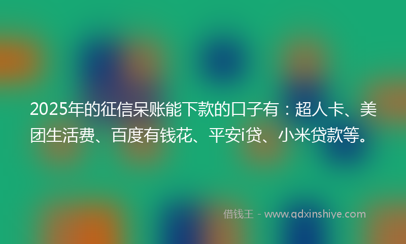 2025年的征信呆账能下款的口子有：超人卡、美团生活费、百度有钱花、平安i贷、小米贷款等。