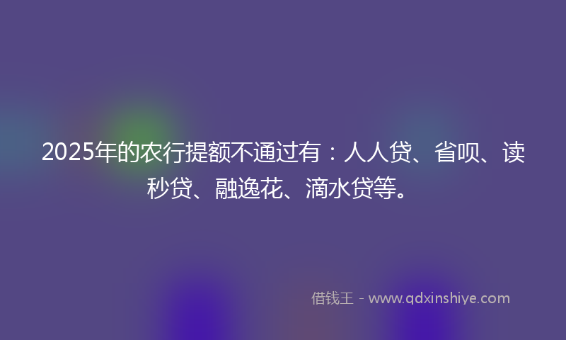 2025年的农行提额不通过有：人人贷、省呗、读秒贷、融逸花、滴水贷等。