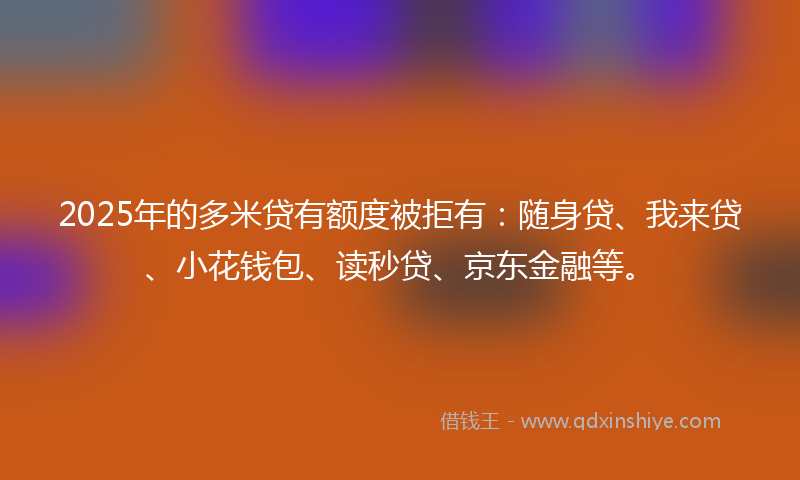 2025年的多米贷有额度被拒有：随身贷、我来贷、小花钱包、读秒贷、京东金融等。