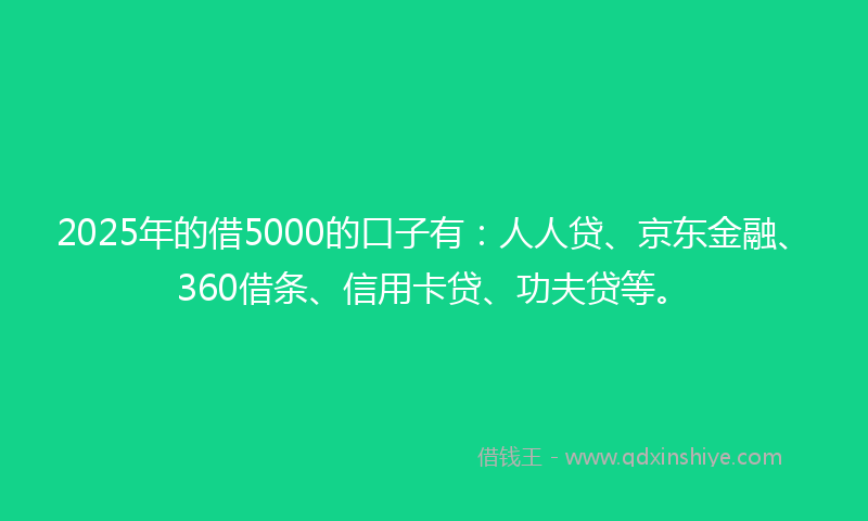 2025年的借5000的口子有：人人贷、京东金融、360借条、信用卡贷、功夫贷等。