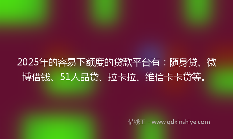 2025年的容易下额度的贷款平台有：随身贷、微博借钱、51人品贷、拉卡拉、维信卡卡贷等。