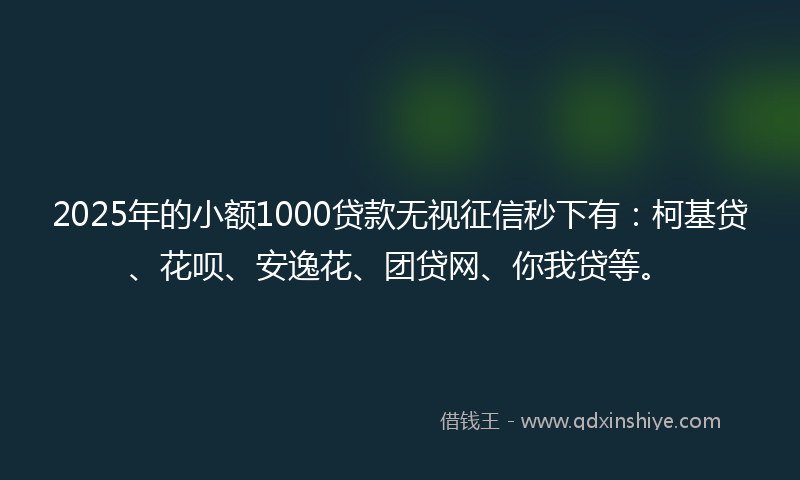 2025年的小额1000贷款无视征信秒下有：柯基贷、花呗、安逸花、团贷网、你我贷等。