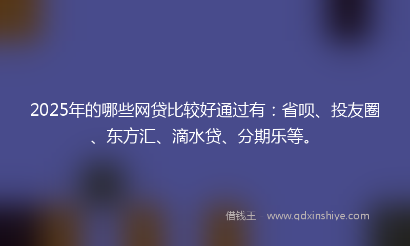 2025年的哪些网贷比较好通过有：省呗、投友圈、东方汇、滴水贷、分期乐等。