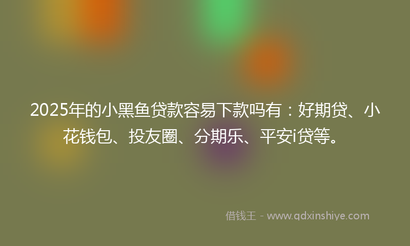 2025年的小黑鱼贷款容易下款吗有：好期贷、小花钱包、投友圈、分期乐、平安i贷等。