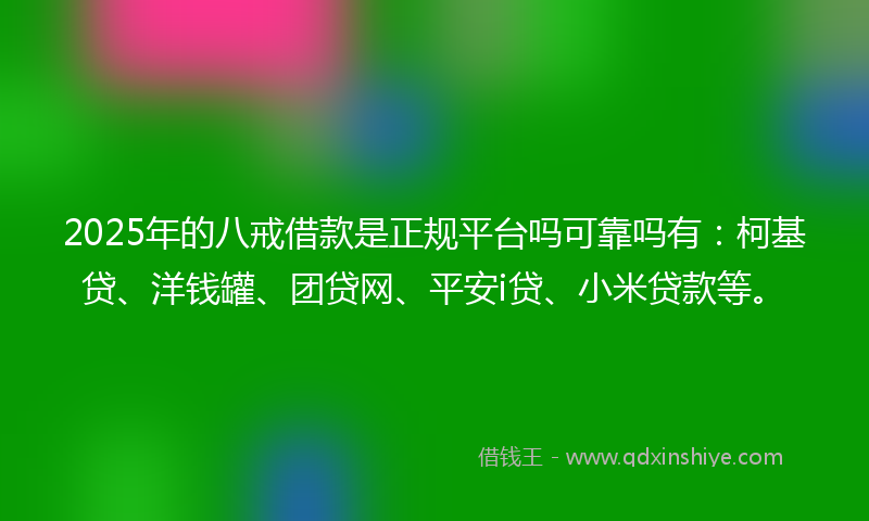 2025年的八戒借款是正规平台吗可靠吗有：柯基贷、洋钱罐、团贷网、平安i贷、小米贷款等。