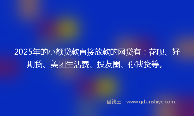 2025年的小额贷款直接放款的网贷有：花呗、好期贷、美团生活费、投友圈、你我贷等。