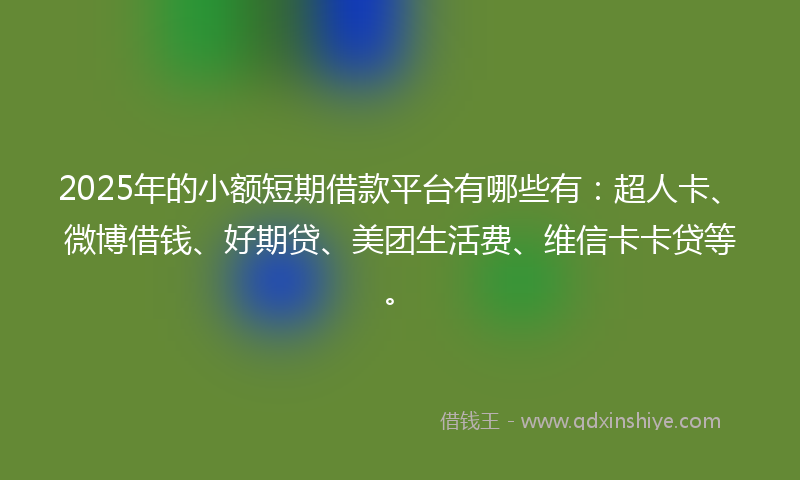 2025年的小额短期借款平台有哪些有：超人卡、微博借钱、好期贷、美团生活费、维信卡卡贷等。