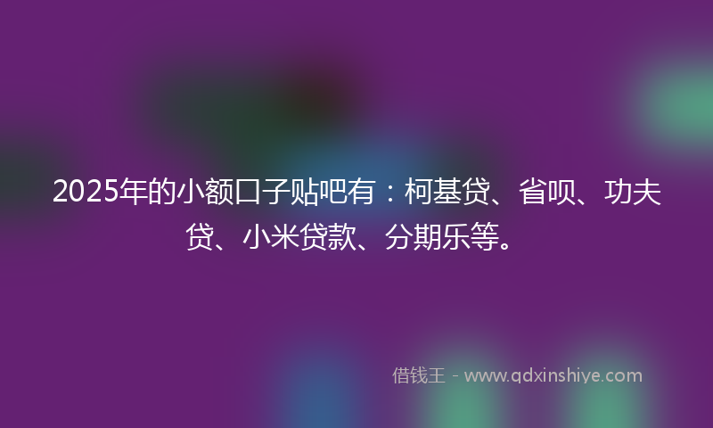 2025年的小额口子贴吧有：柯基贷、省呗、功夫贷、小米贷款、分期乐等。