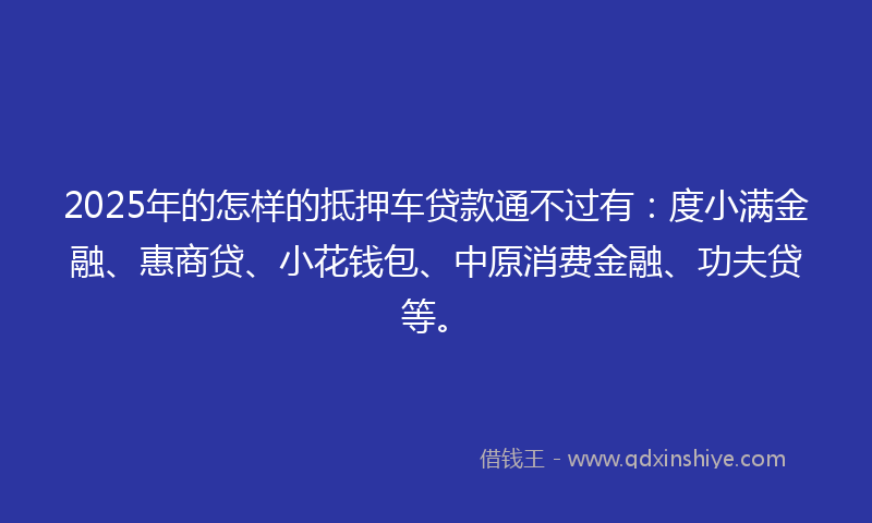 2025年的怎样的抵押车贷款通不过有：度小满金融、惠商贷、小花钱包、中原消费金融、功夫贷等。
