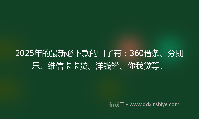 2025年的最新必下款的口子有：360借条、分期乐、维信卡卡贷、洋钱罐、你我贷等。