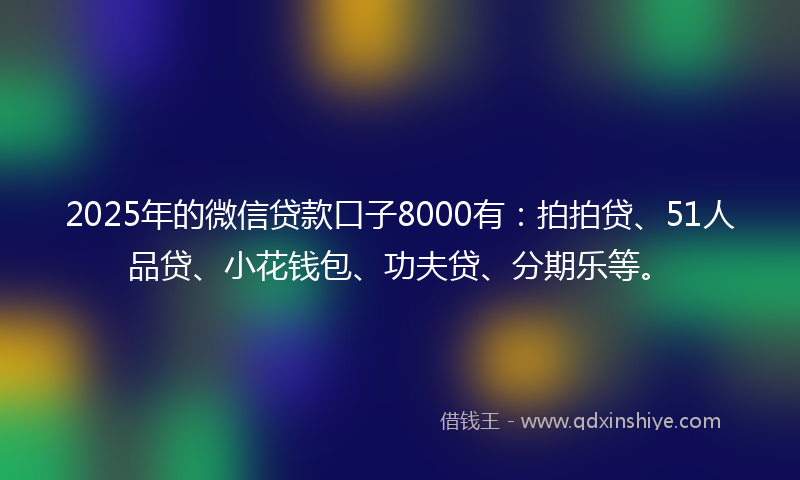 2025年的微信贷款口子8000有：拍拍贷、51人品贷、小花钱包、功夫贷、分期乐等。