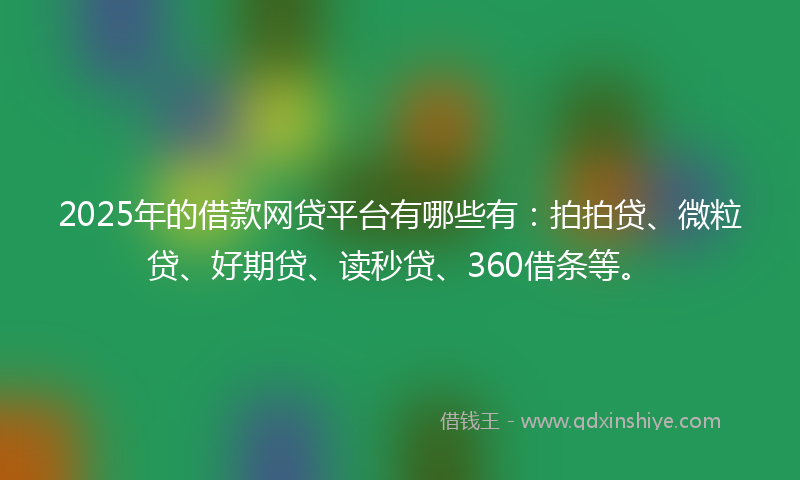 2025年的借款网贷平台有哪些有：拍拍贷、微粒贷、好期贷、读秒贷、360借条等。