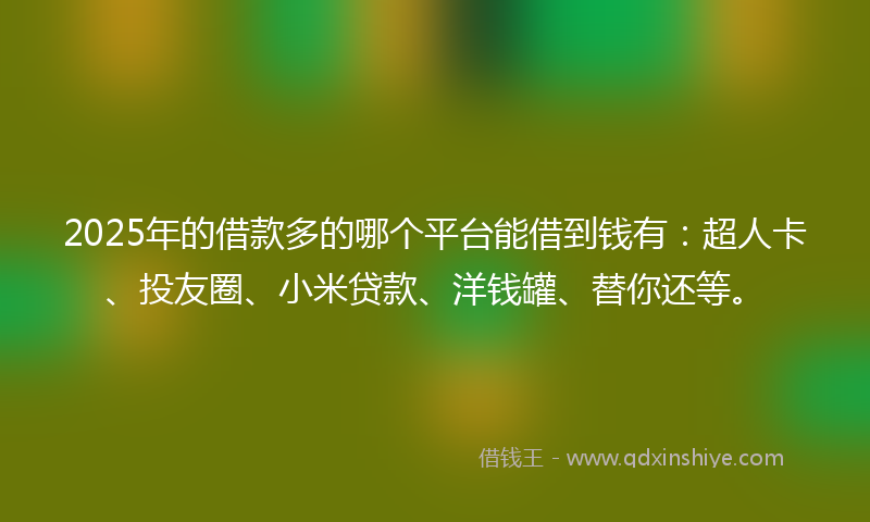 2025年的借款多的哪个平台能借到钱有：超人卡、投友圈、小米贷款、洋钱罐、替你还等。