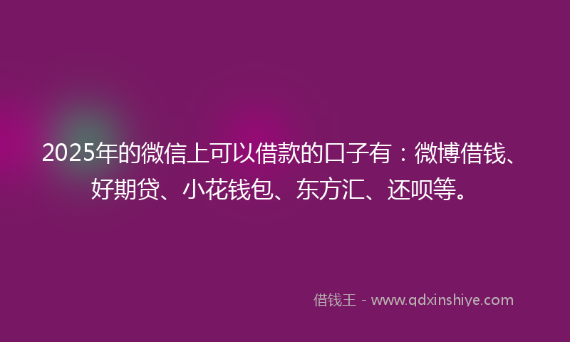 2025年的微信上可以借款的口子有：微博借钱、好期贷、小花钱包、东方汇、还呗等。