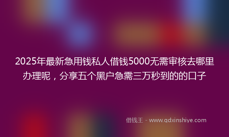 2025年最新急用钱私人借钱5000无需审核去哪里办理呢，分享五个黑户急需三万秒到的的口子
