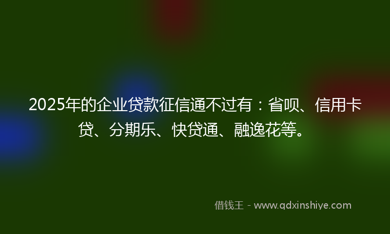 2025年的企业贷款征信通不过有：省呗、信用卡贷、分期乐、快贷通、融逸花等。