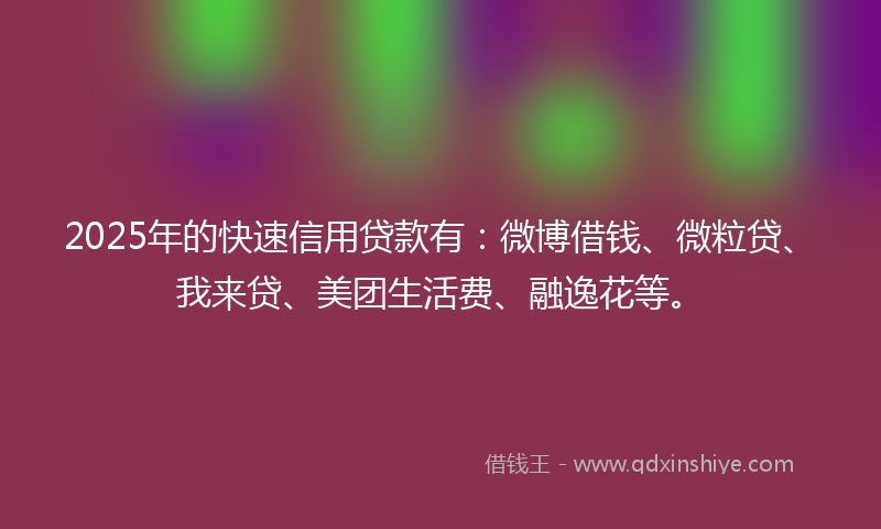 2025年的快速信用贷款有：微博借钱、微粒贷、我来贷、美团生活费、融逸花等。