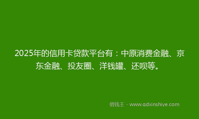 2025年的信用卡贷款平台有：中原消费金融、京东金融、投友圈、洋钱罐、还呗等。