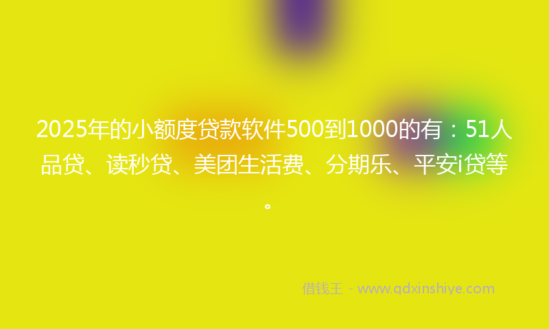 2025年的小额度贷款软件500到1000的有：51人品贷、读秒贷、美团生活费、分期乐、平安i贷等。