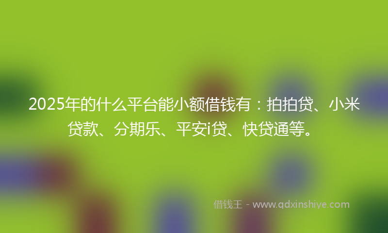 2025年的什么平台能小额借钱有：拍拍贷、小米贷款、分期乐、平安i贷、快贷通等。