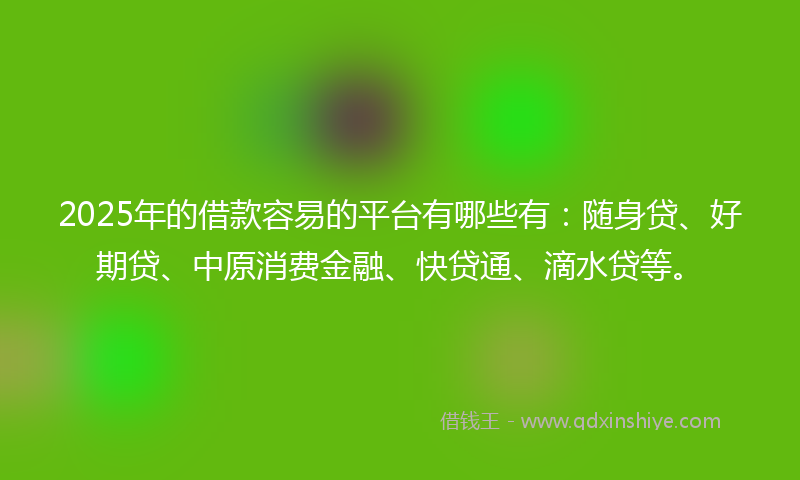 2025年的借款容易的平台有哪些有：随身贷、好期贷、中原消费金融、快贷通、滴水贷等。