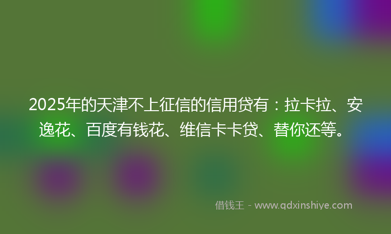 2025年的天津不上征信的信用贷有：拉卡拉、安逸花、百度有钱花、维信卡卡贷、替你还等。