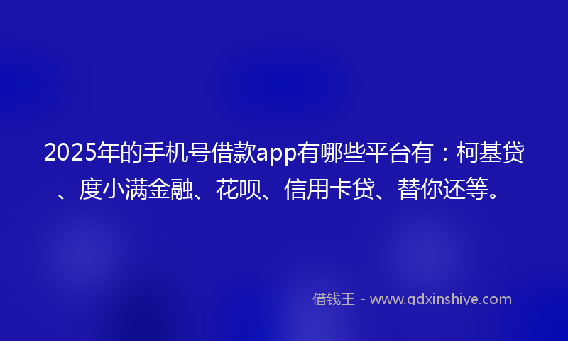 2025年的手机号借款app有哪些平台有：柯基贷、度小满金融、花呗、信用卡贷、替你还等。